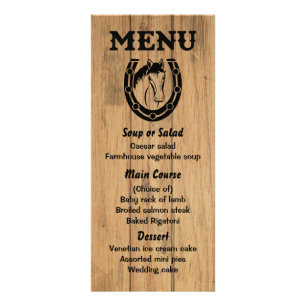 Western Menu Horse Brown Wood Landsbyggsbröllop Reklamkort