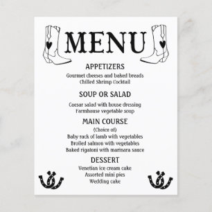 Western Menu Landsbyggsbröllop CowboyBoots Black