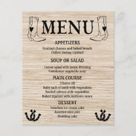 Western Menu Landsbyggsbröllop CowboyBoots Wood