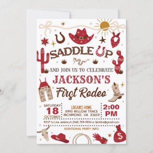Western Min första rodeo-födelsedag (röd) Inbjudningar