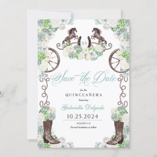 Western Mint-Grönt Cacti sparar datum Quinceañera Inbjudningar
