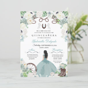 Western Mint Grönt Horse Charra Quinceañera Inbjudningar