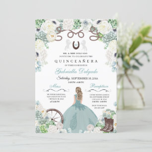 Western Mint Grönt Horse Charra Quinceañera Inbjudningar