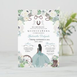Western Mint Grönt Horse Charra Quinceañera Inbjudningar