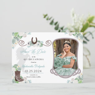 Western Mint-Grönt Quinceañera Spara datumfoto Inbjudningar