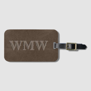 Western monogram brun faux-läder bagagebricka