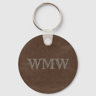 Western monogram brun faux-läder nyckelring