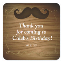 Western Mustasch Trä Födelsedagsfest Sticker Etike