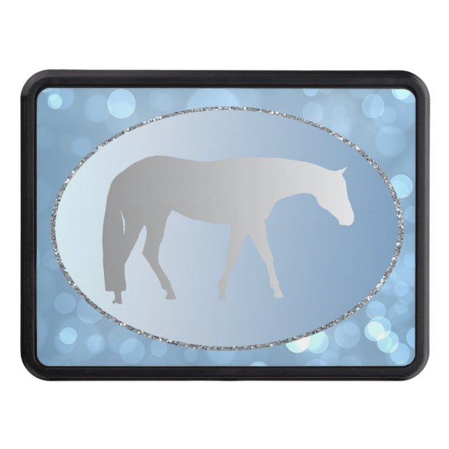 Western nöjehäst för silver på blått Brokeh Dragkroksskydd (Framsidan)