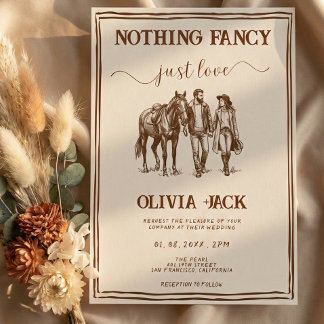Western Nothing Fancy Just Love Hand-Drawn wedding Inbjudningar