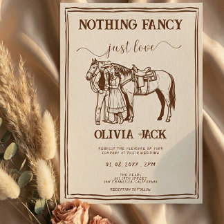 Western Nothing Fancy Just Love Hand Drawn Wedding Inbjudningar