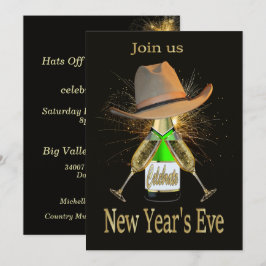 Western Nyårsafton Party Cowboy Hat Champagne Inbjudningar