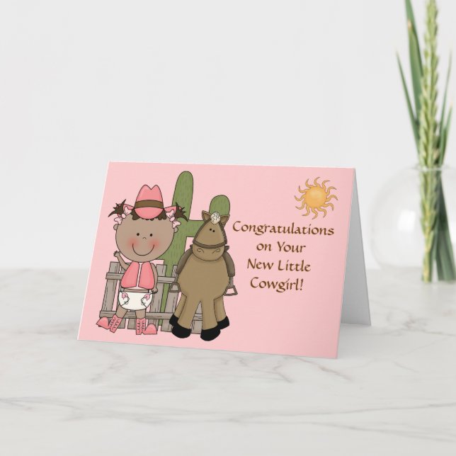 Western nyfödd bebisflicka- och ponnygrattis - kort (Framsida)
