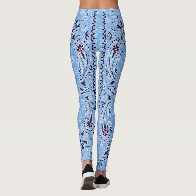 Western Paisley Blue Bandana Print Cowgirl Leggings (Baksida)