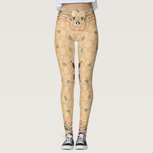 Western Paisley Guld Bandana Print Cowgirl Leggings (Framsida)