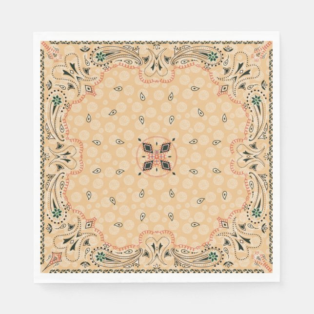 Western Paisley Guld Bandana Print Party Pappersservett (Framsidan)
