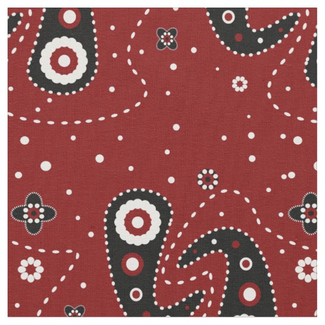 Western Paisley Red Black Fabric Tyg (Närbild)