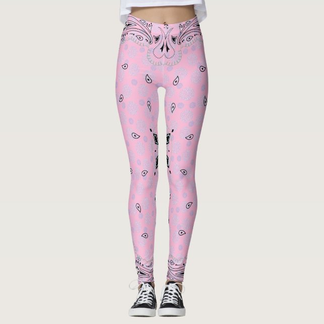 Western Paisley Rosa Bandana Print Cowgirl Leggings (Framsida)