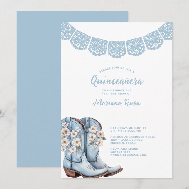 Western Papel Picado Quinceanera-Födelsedagsfest Inbjudningar (Fram/baksida)