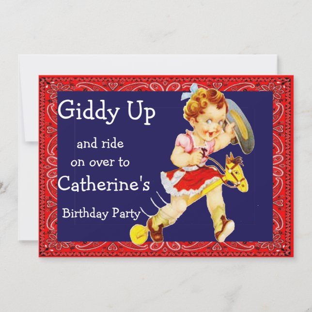 Western Party Cowgirl On Stick Horse-inbjudan Inbjudningar (Framsida)