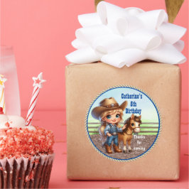 Western Party Lilla Cowgirl med Horse Anpassningsb Runt Klistermärke