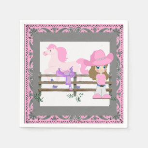 Western Party Little Cowgirl Horse Saddle Rosa Pappersservett