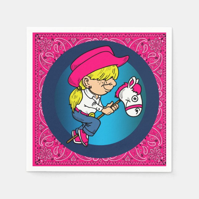 Western Party Little Cowgirl On Stick Horse 2 Pappersservett (Framsidan)