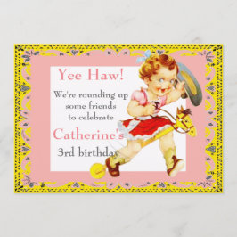 Western Party Little Cowgirl On Stick Horse Inbjudningar