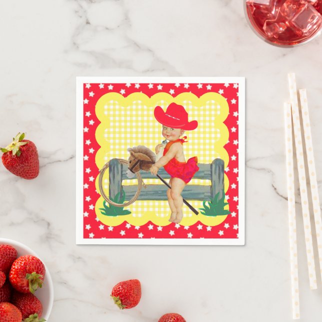 Western Party Little Cowgirl On Stick Horse Napkin Pappersservett (Insitu)