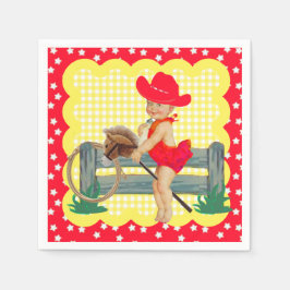 Western Party Little Cowgirl On Stick Horse Napkin Pappersservett
