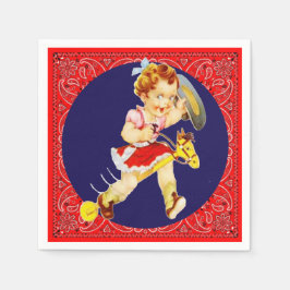 Western Party Little Cowgirl On Stick Horse Pappersservett