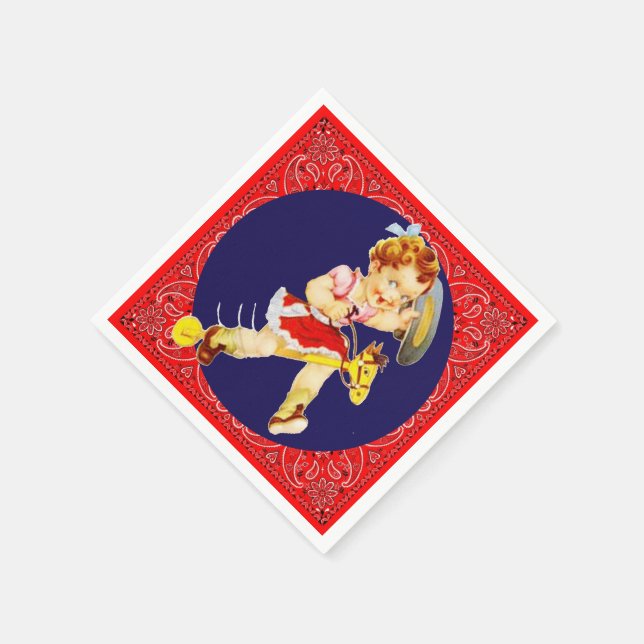Western Party Little Cowgirl On Stick Horse Pappersservett (Hörn)