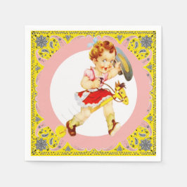Western Party Little Cowgirl On Stick Horse Pappersservett