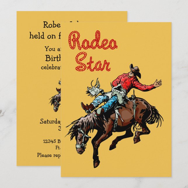 Western Party Rodeo Cowboy Broncryttare Inbjudningar (Fram/baksida)