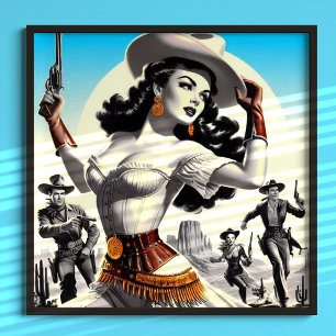 Western Pin-up för Retro Poster