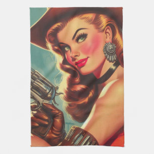 Western Pin-up för vintage Kökshandduk