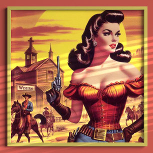 Western Pin-up för vintage Poster