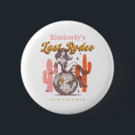 Western Pink Cowgirl Last Rodeo Bachelorette Party Knapp<br><div class="desc">Get ready to saddle up for a night of fun with our Western Pink Cowgirl Last Rodeo Bachelorette Party Button! This vibrant and playful design perfectly captures the spirit of a wild west celebration, blending retro charm with a modern twist. Featuring eye-catching graphics and a fun and warm color palette,...</div>