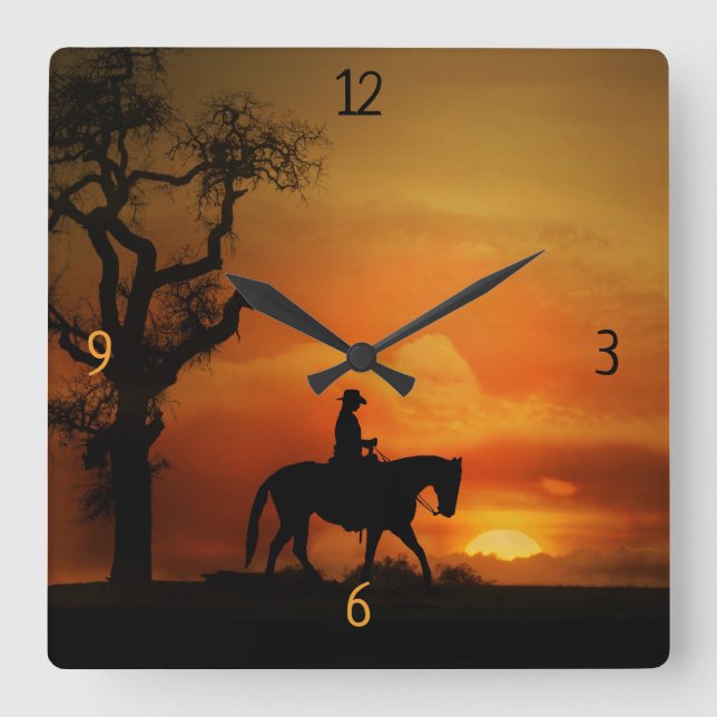 Western Pleasure Land Western Ranch Fyrkantig Klocka (Framsida)