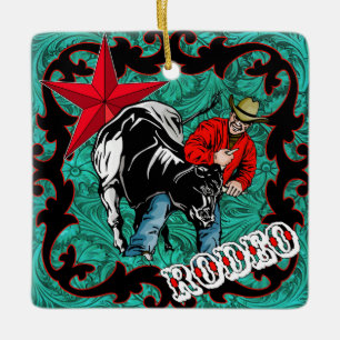 Western prydnad för brottning för RodeoCowboyrå Julgransprydnad Keramik