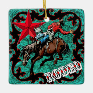 Western prydnad för ridning för RodeoCowboyBronc Julgransprydnad Keramik