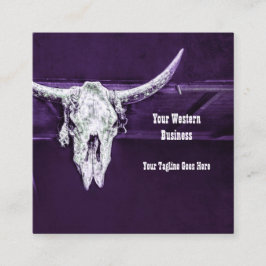 Western Purple White Rustic Bull Cow Skull Barn Fyrkantigt Visitkort