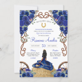 Western Quinceañera Blue Blommigt Charro Inbjudningar