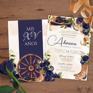 Western Quinceanera för Vintagen Blåblå Ro Inbjudningar