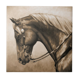 Western Ranch Horse Old Photo Sepia Kakelplatta