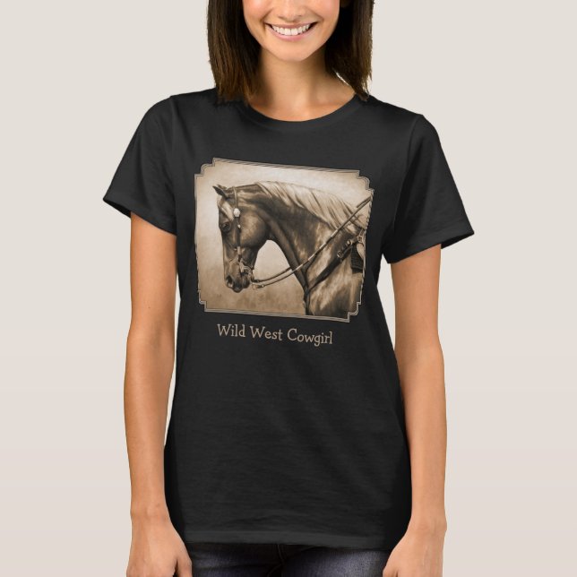 Western Ranch Horse Old Photo Sepia T Shirt (Framsida)