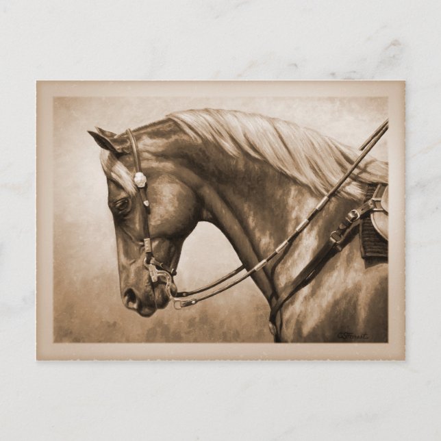 Western Ranch Horse Old Photo Sepia Vykort (Framsida)