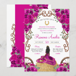 Western Ranch Magenta Rosa Blommigt Quinceañera Inbjudningar
