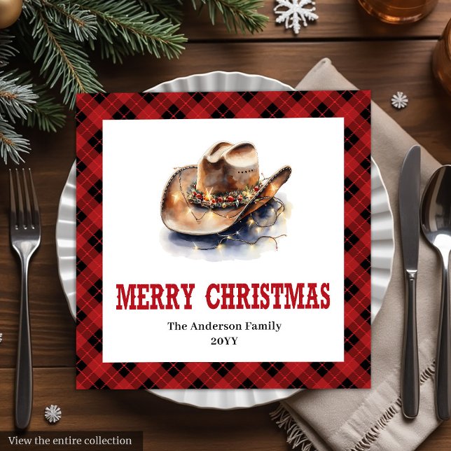 Western Red Black Check Holiday Paper Napkins Pappersservett (Western Red Black Check Holiday Paper Napkins)