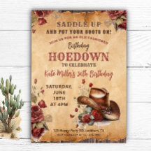 Western Red Blommigt Cowgirl Birthday Hoedown